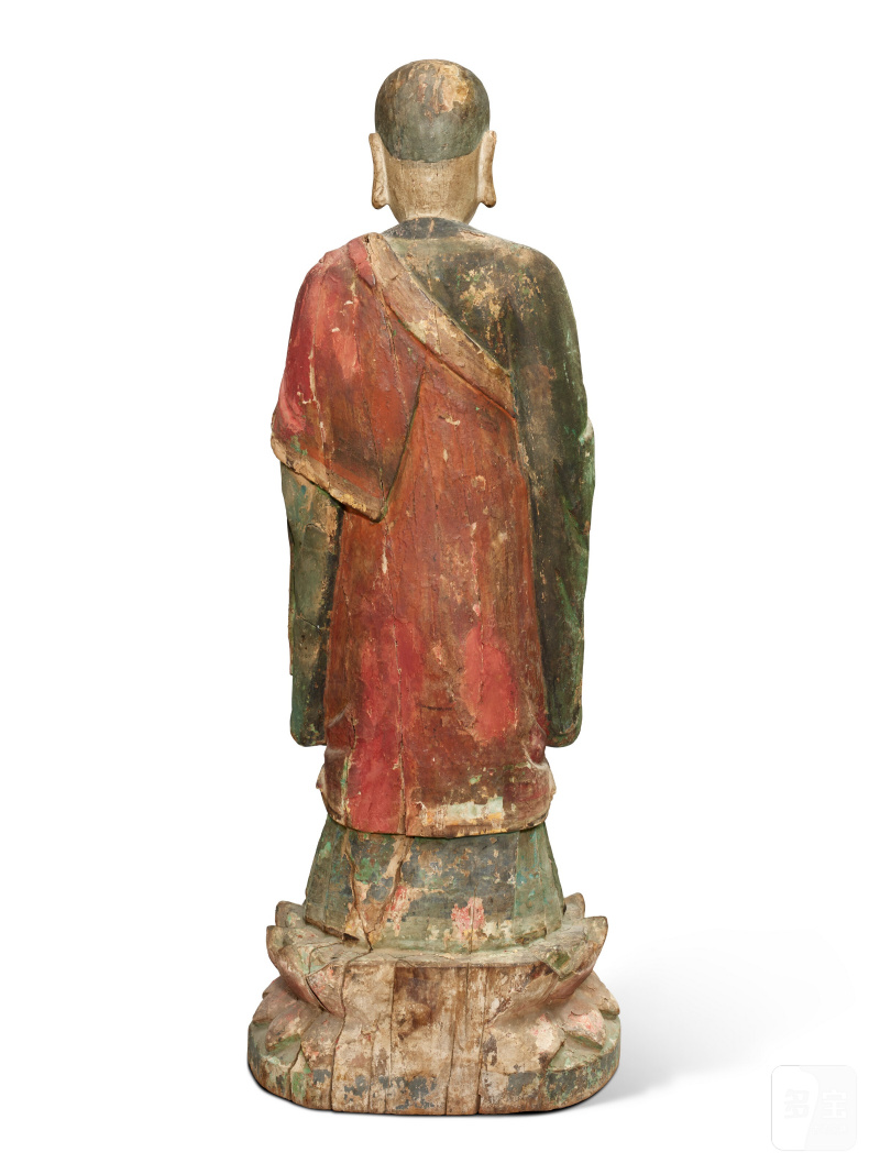 STATUE D'ANANDA EN BOIS ET STUC POLYCHROME  CORÉE, DYNASTIE JOSEON, XIXE SIÈCLE - 图4